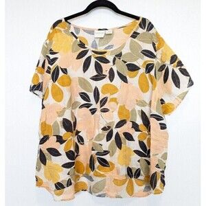 RACHEL ZOE Linen Top Womens Plus Size 3X Colorful Short Sleeve Lightweight Shirt
